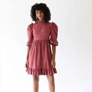 Batsheva Short Sleeve Prairie Dress In Raspberry Morie